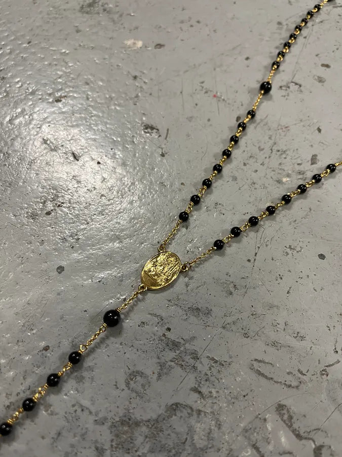 2000s Dolce & Gabbana Golden Rosary Black Pearls Necklace SICInPt 3