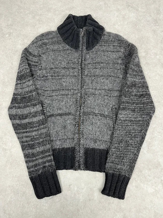 2000s Dolce & Gabbana Gradient Grey Wool Zip-Up Sweater VlxmSAg 0
