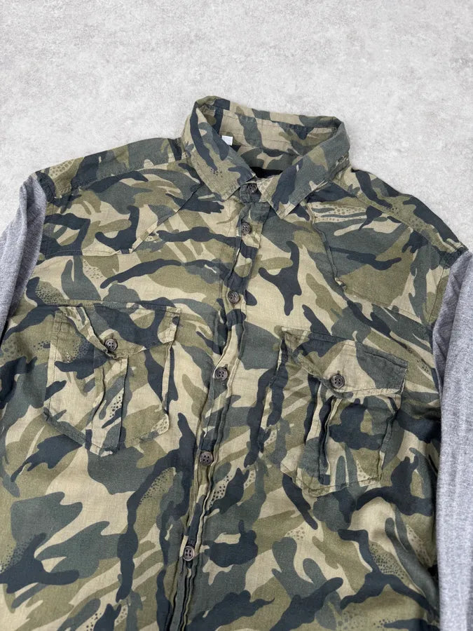 2000s Dolce & Gabbana Green & Grey Camo Hybrid Shirt zdyXQDY 4