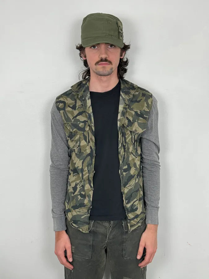 2000s Dolce & Gabbana Green & Grey Camo Hybrid Shirt zdyXQDY 1