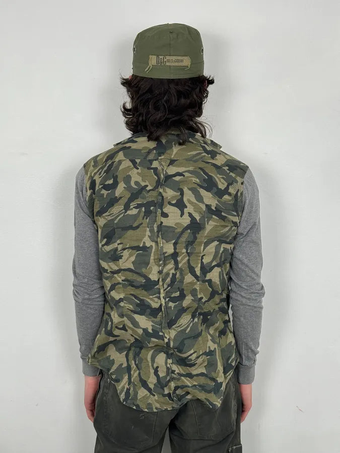 2000s Dolce & Gabbana Green & Grey Camo Hybrid Shirt zdyXQDY 2