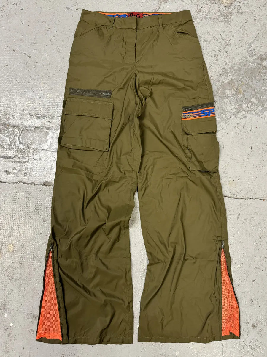 2000s Dolce & Gabbana Green & Orange Nylon Cargo Pants itbRkmb 1