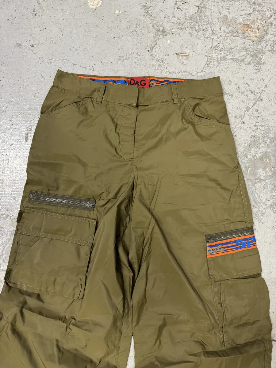 2000s Dolce & Gabbana Green & Orange Nylon Cargo Pants itbRkmb 7