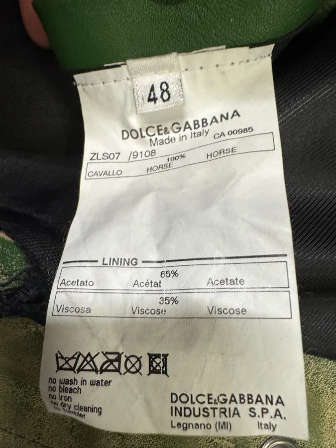 2000s Dolce & Gabbana Green Eroded Biker Leather Jacket (M) iOCpFty 10