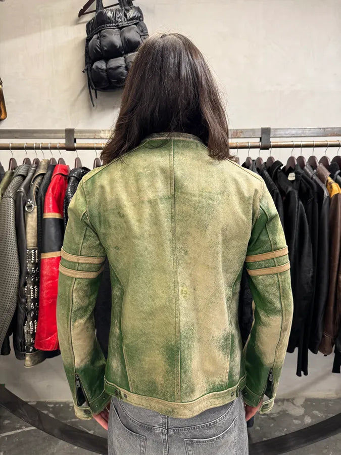 2000s Dolce & Gabbana Green Eroded Biker Leather Jacket (M) iOCpFty 2