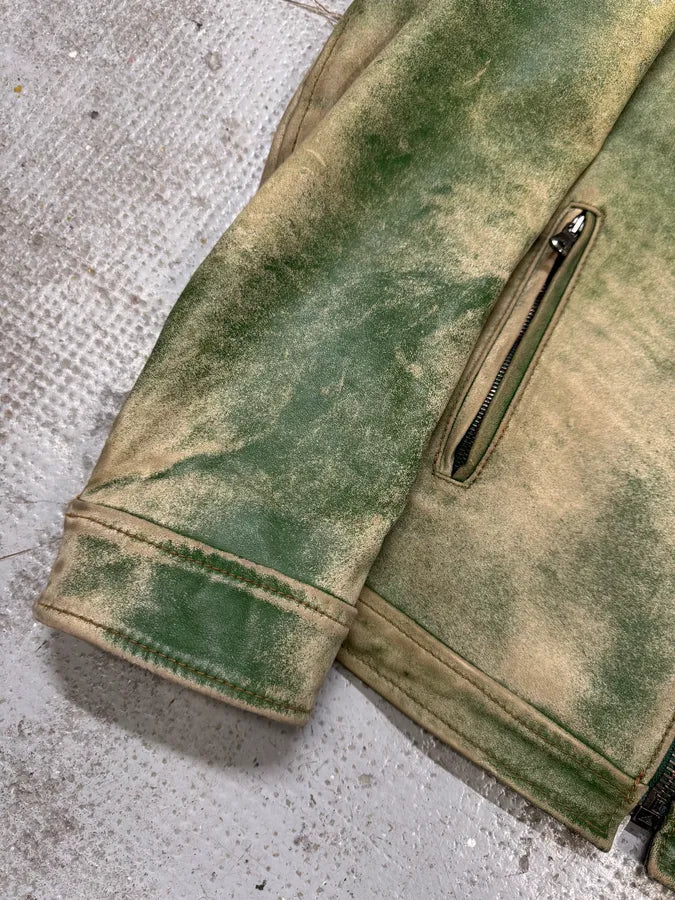 2000s Dolce & Gabbana Green Eroded Biker Leather Jacket (M) iOCpFty 4