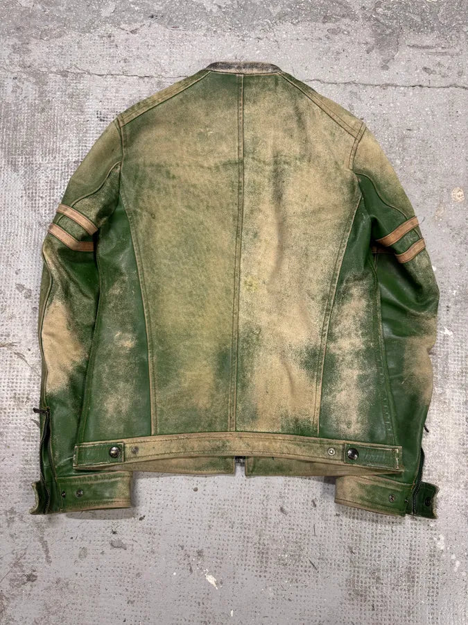2000s Dolce & Gabbana Green Eroded Biker Leather Jacket (M) iOCpFty 5