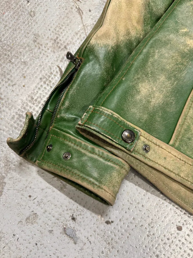 2000s Dolce & Gabbana Green Eroded Biker Leather Jacket (M) iOCpFty 6