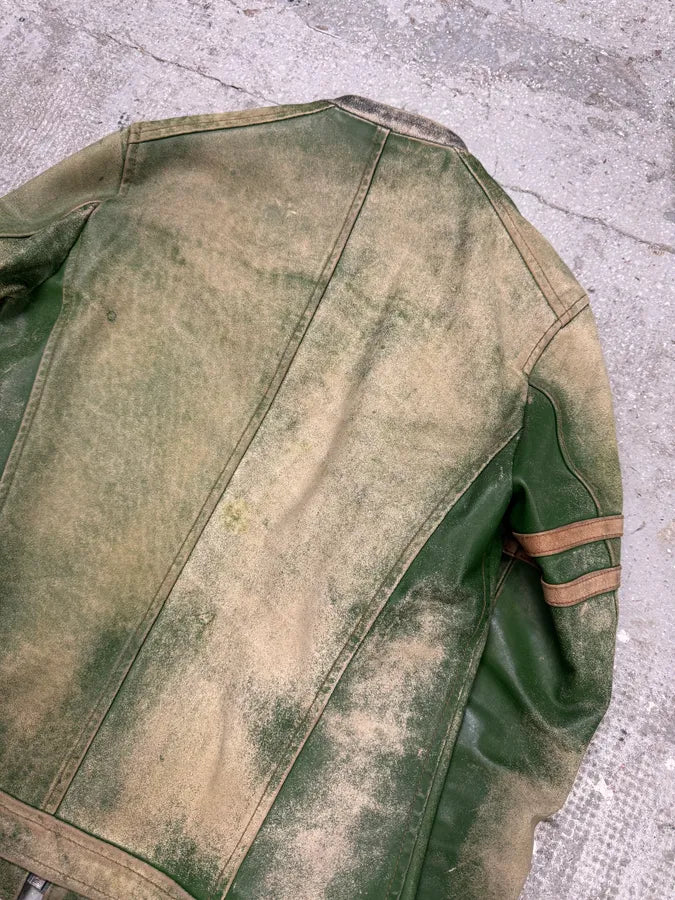 2000s Dolce & Gabbana Green Eroded Biker Leather Jacket (M) iOCpFty 7