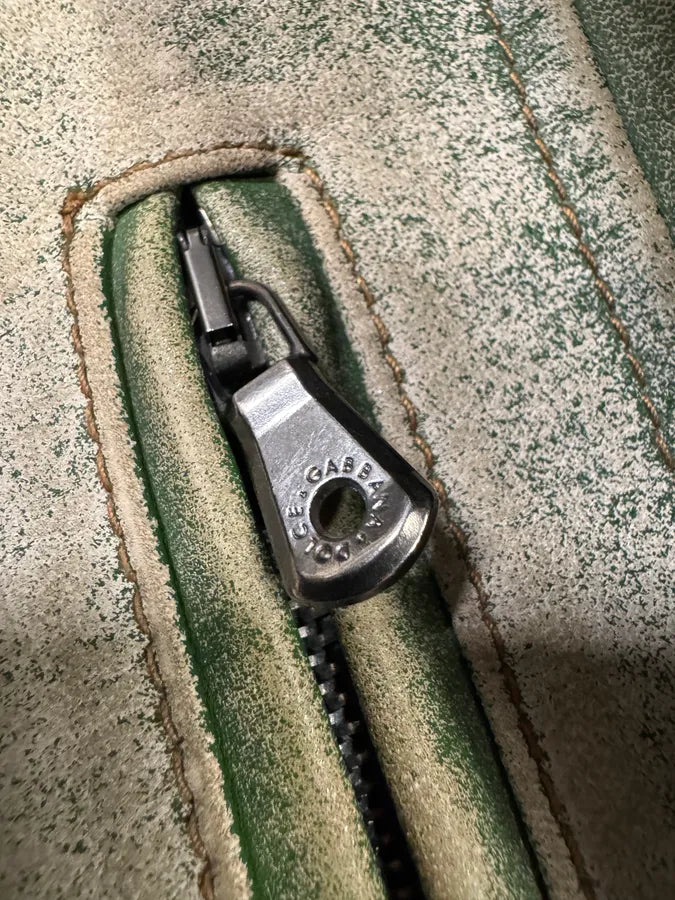 2000s Dolce & Gabbana Green Eroded Biker Leather Jacket (M) iOCpFty 8