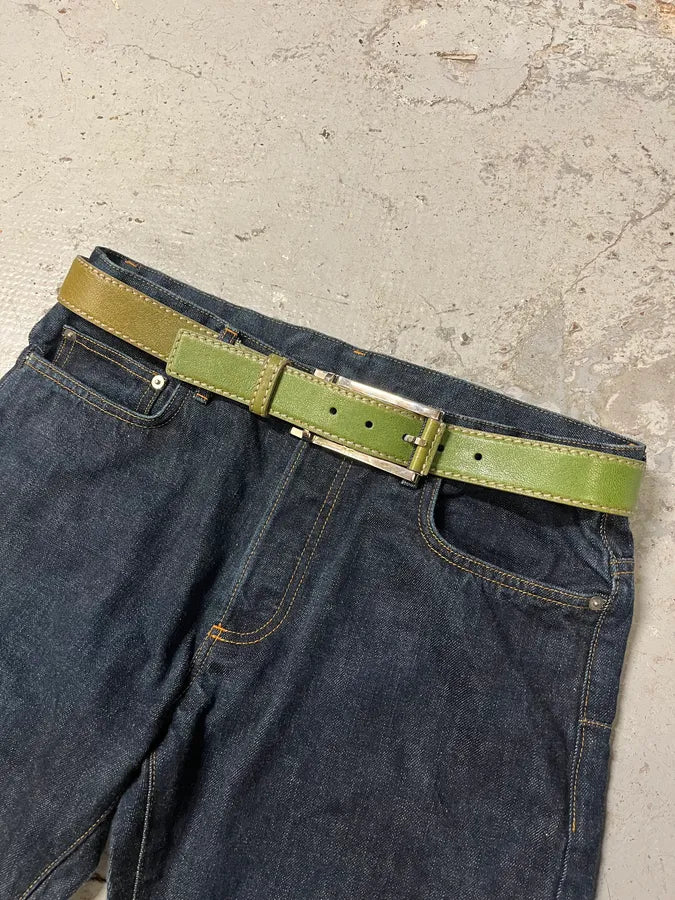 2000s Dolce & Gabbana Green Eroded Leather Belt (OS) WVGOMgB 0