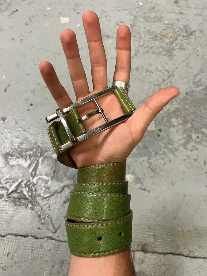 2000s Dolce & Gabbana Green Eroded Leather Belt (OS) WVGOMgB 1