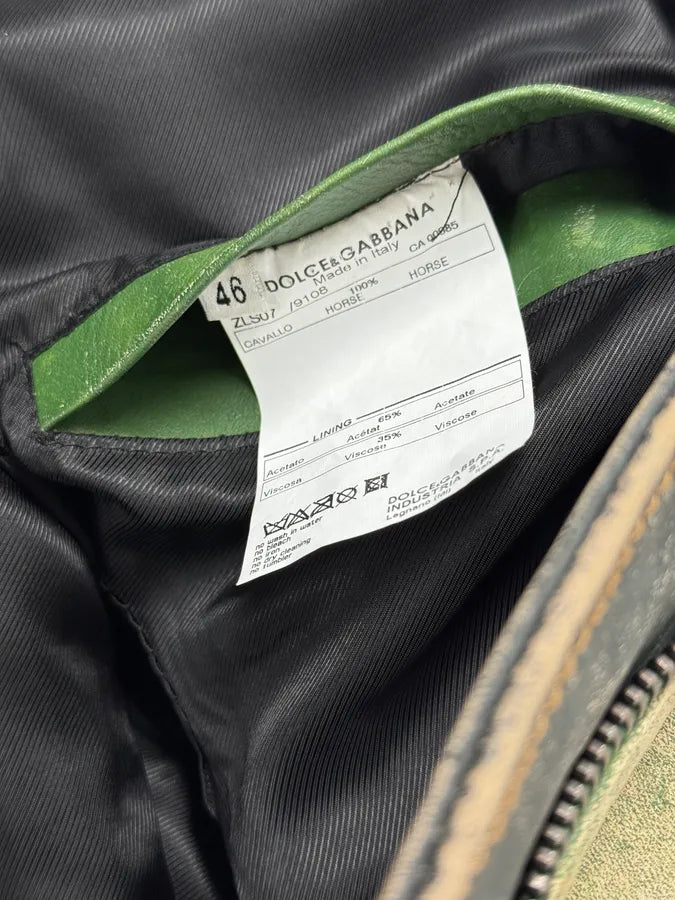 2000s Dolce & Gabbana Green Faded Biker Leather Jacket DonOUvZ 6