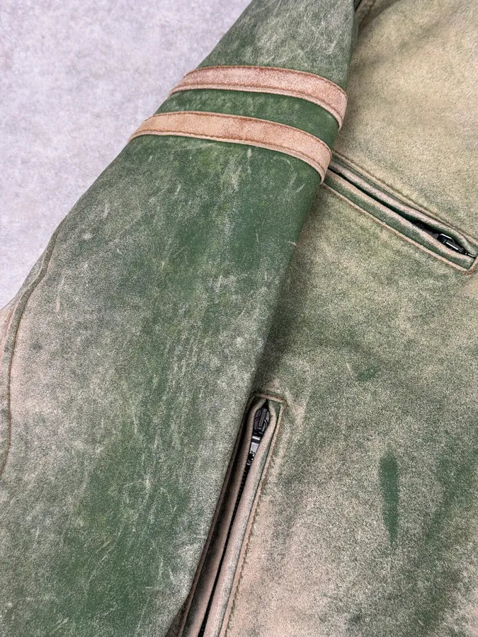 2000s Dolce & Gabbana Green Faded Biker Leather Jacket DonOUvZ 8