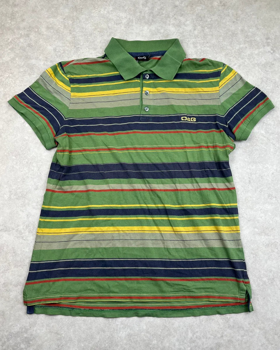 2000s Dolce & Gabbana Energy Green Striped Polo Dqbclvh 2