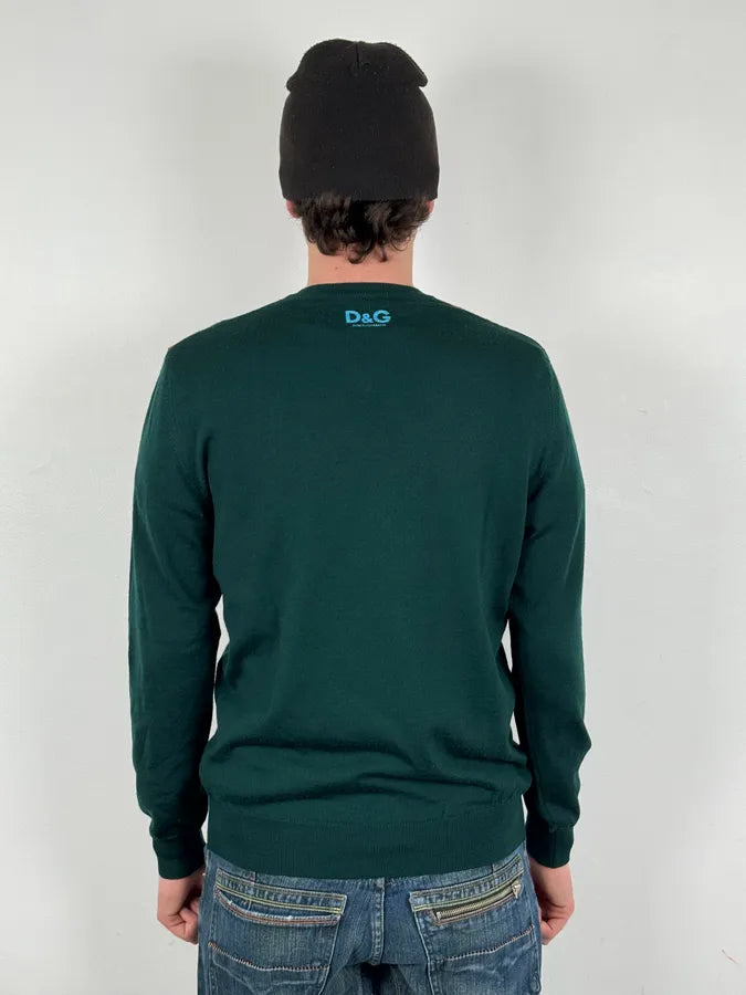 2000s Dolce & Gabbana Green V Neck Classy Sweater sObJUjC 2