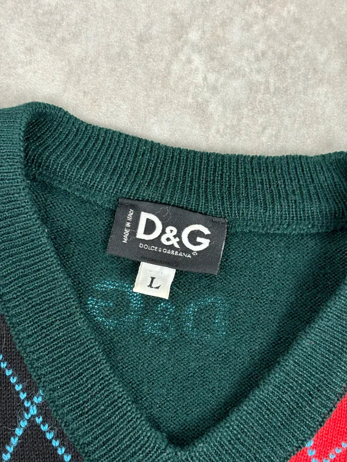 2000s Dolce & Gabbana Green V Neck Classy Sweater sObJUjC 8