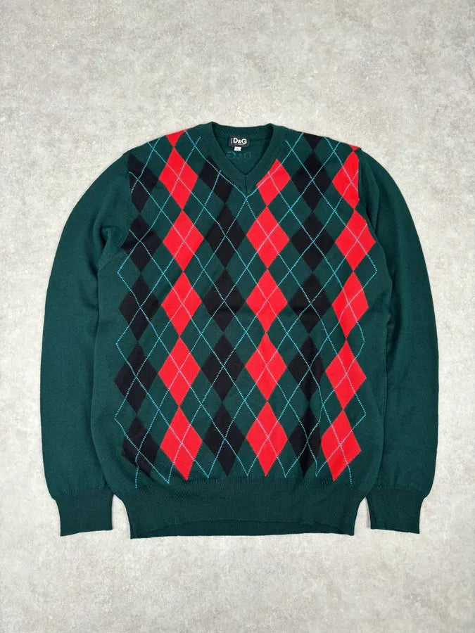 2000s Dolce & Gabbana Green V Neck Classy Sweater sObJUjC 0