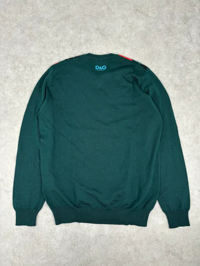 2000s Dolce & Gabbana Green V Neck Classy Sweater sObJUjC 4