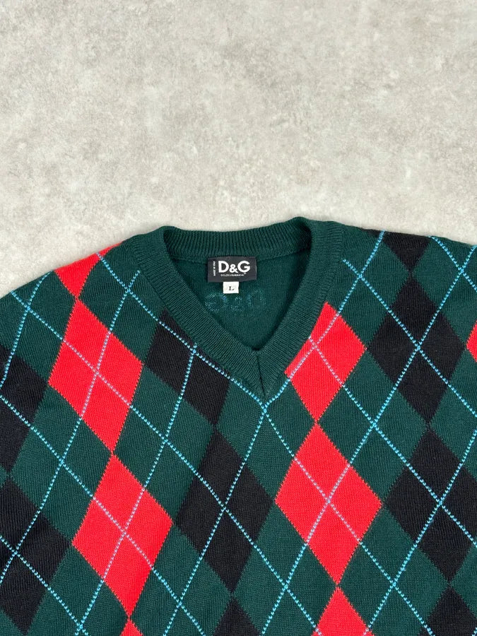2000s Dolce & Gabbana Green V Neck Classy Sweater sObJUjC 3