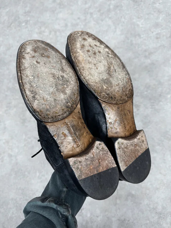 2000s Dolce & Gabbana Grey & Black Wrinkled Effect Leather Low Boots QfKyIjO 5
