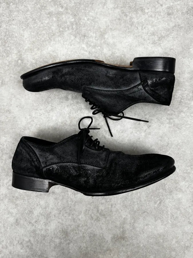 2000s Dolce & Gabbana Grey & Black Wrinkled Effect Leather Low Boots QfKyIjO 1