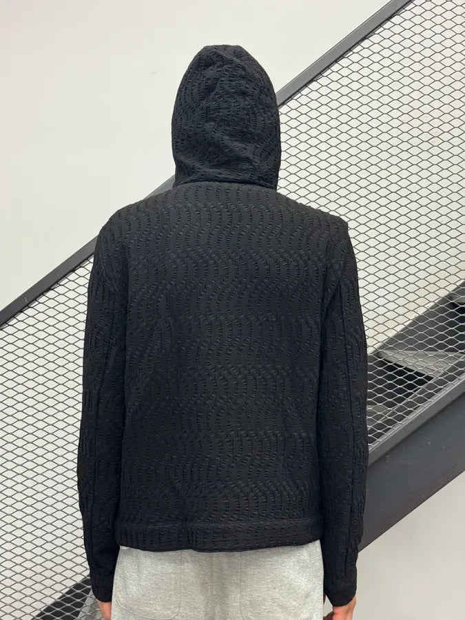 SS2020 Emporio Armani Black Textured Hooded Jacket KqTUwHl 1