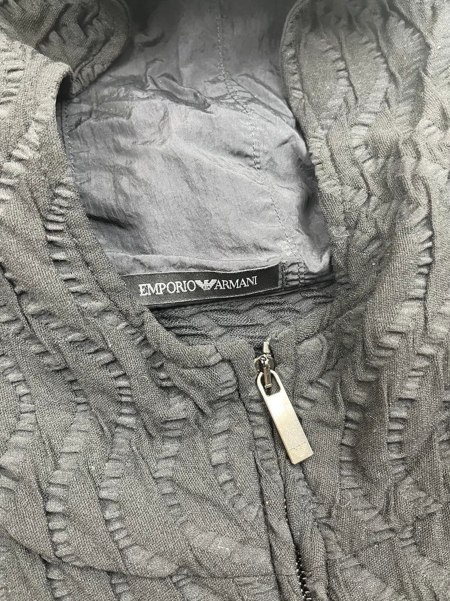 SS2020 Emporio Armani Black Textured Hooded Jacket KqTUwHl 7