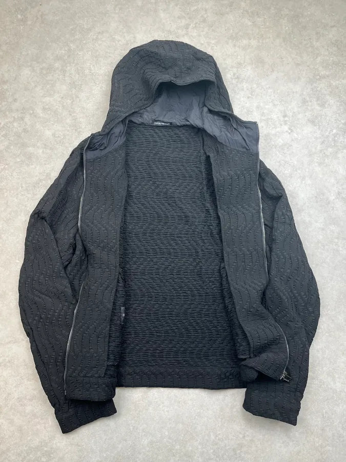 SS2020 Emporio Armani Black Textured Hooded Jacket KqTUwHl 4