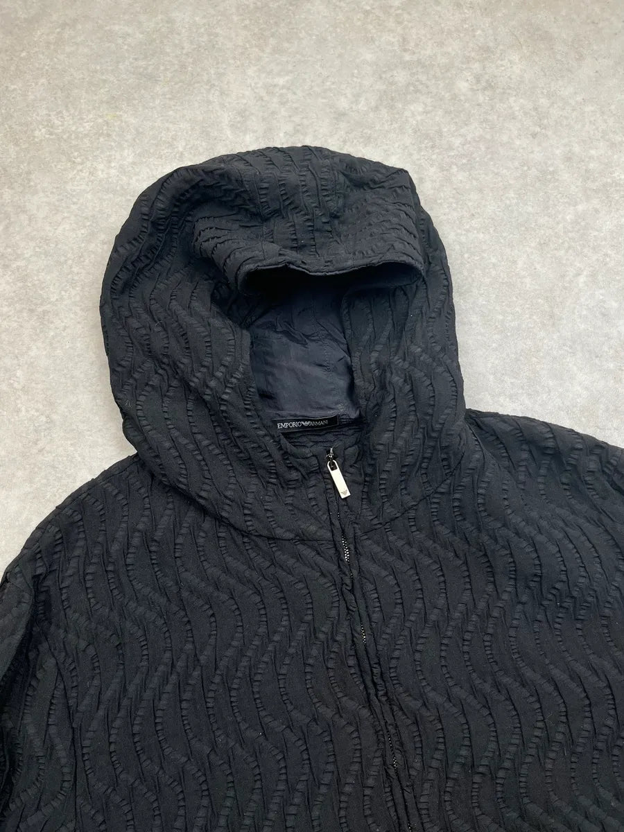 SS2020 Emporio Armani Black Textured Hooded Jacket KqTUwHl 5