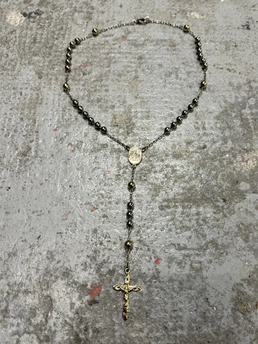 2000s Dolce & Gabbana Grey & Gold Rosary Cross Necklace (OS) pLJoWXL 0