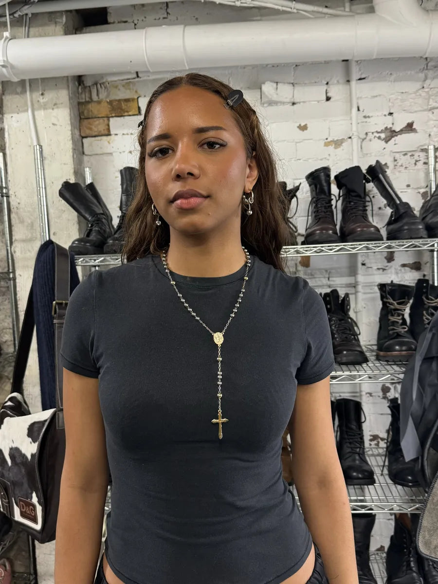 2000s Dolce & Gabbana Grey & Gold Rosary Cross Necklace (OS) pLJoWXL 2