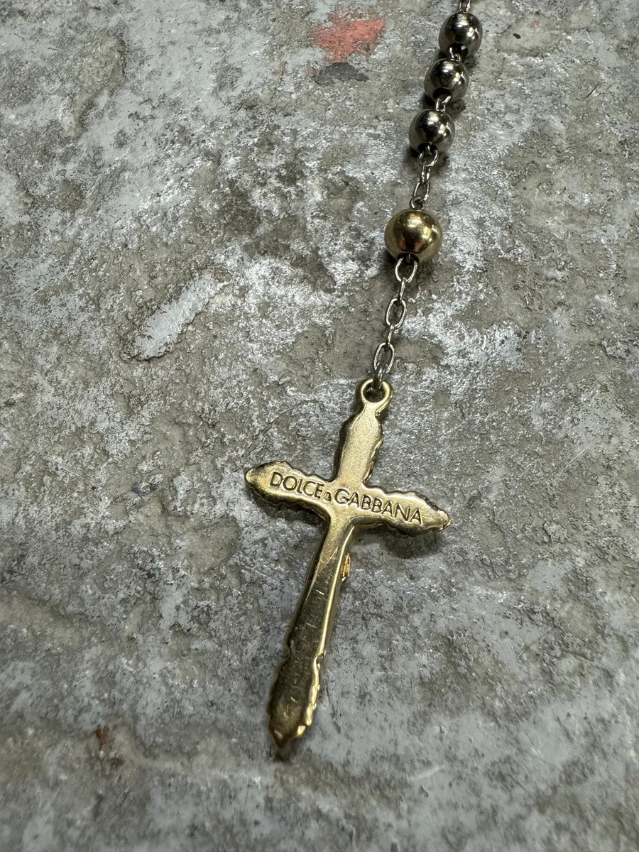 2000s Dolce & Gabbana Grey & Gold Rosary Cross Necklace (OS) pLJoWXL 4