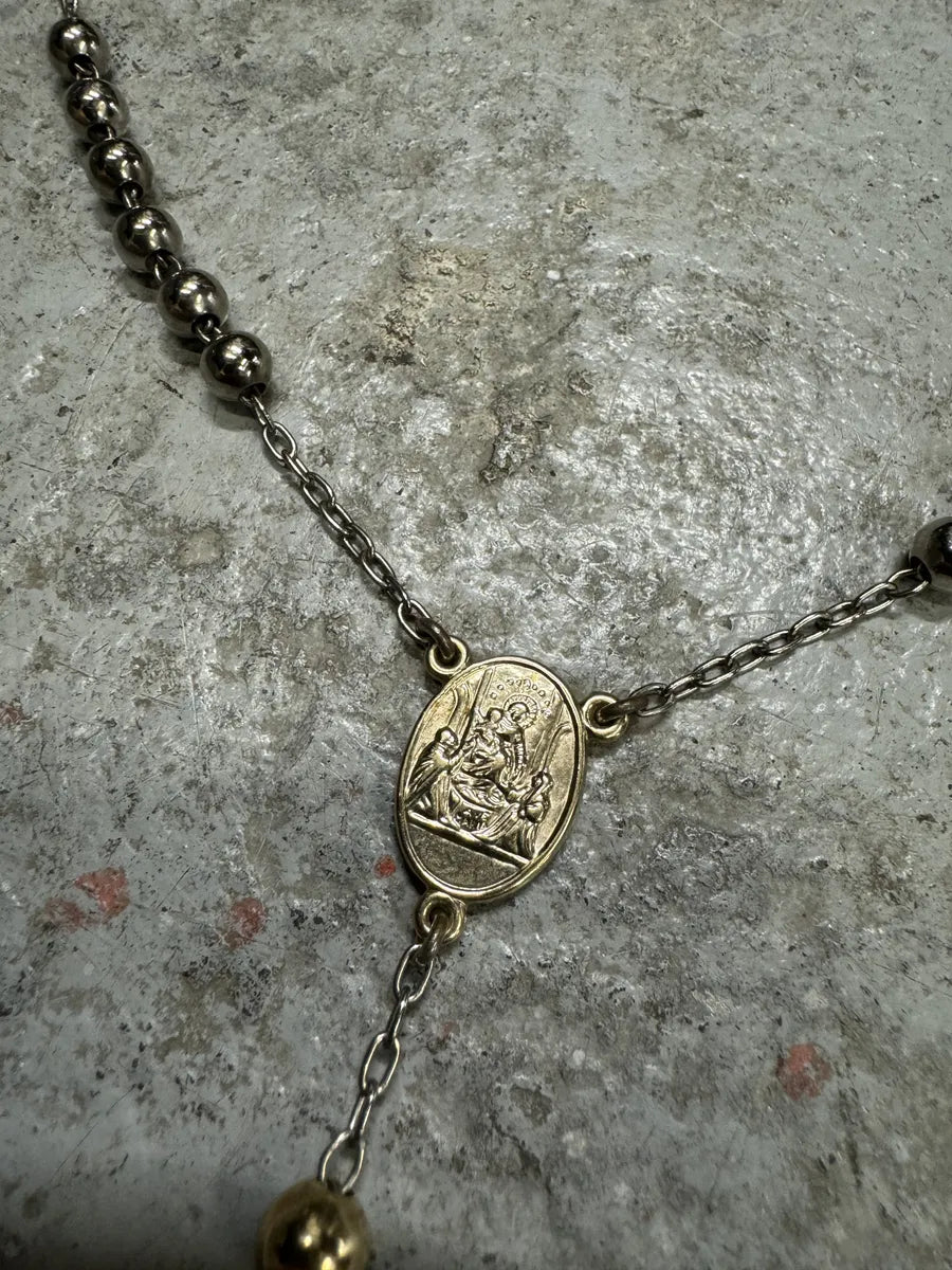 2000s Dolce & Gabbana Grey & Gold Rosary Cross Necklace (OS) pLJoWXL 6