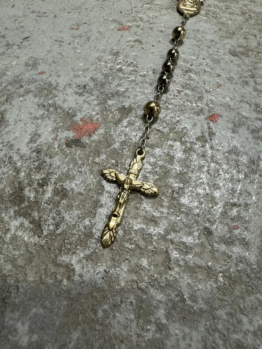 2000s Dolce & Gabbana Grey & Gold Rosary Cross Necklace (OS) pLJoWXL 8