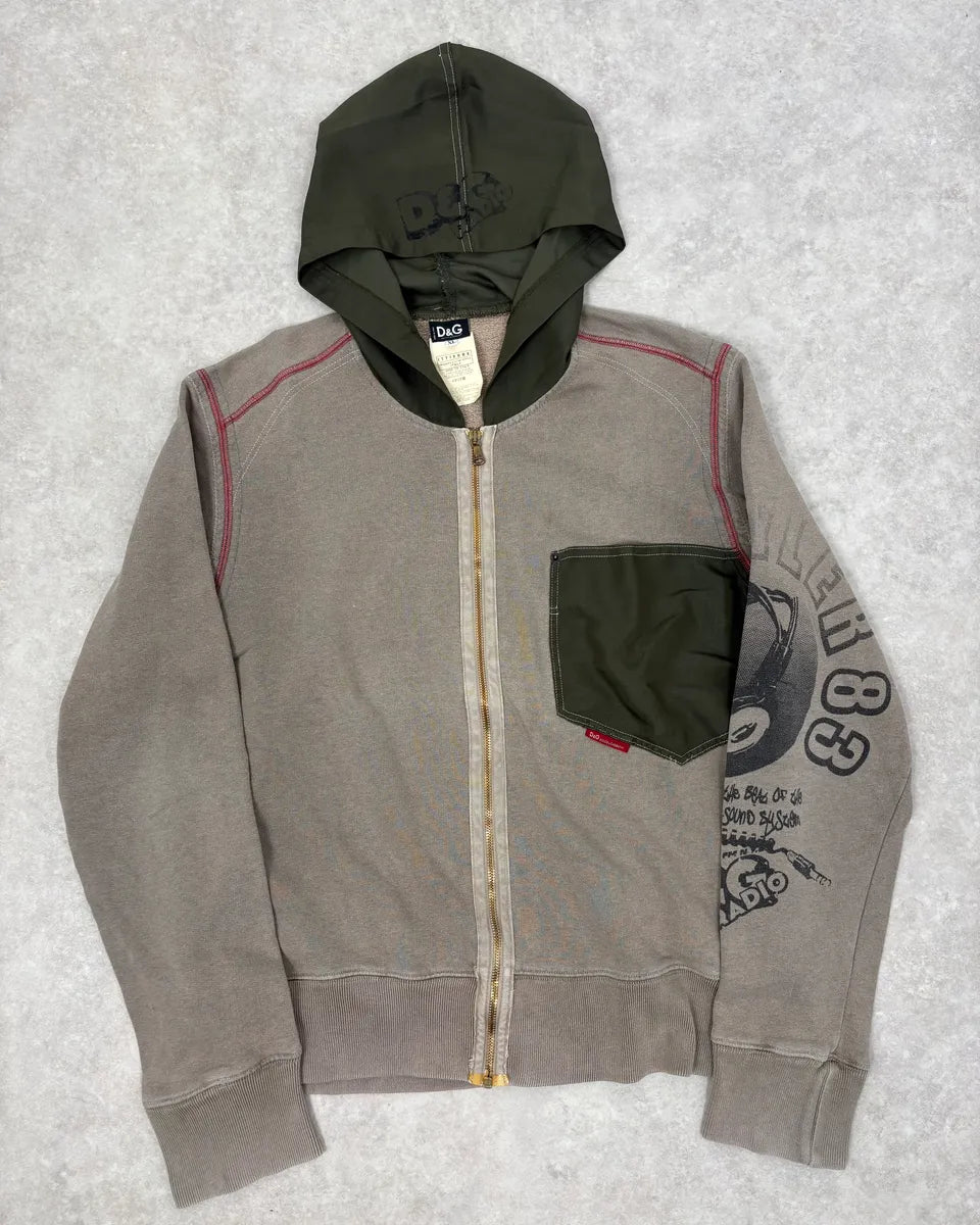 AW2003 Dolce & Gabbana Grey & Olive Logo Zip-up Hoodie  OXLFAAD 0