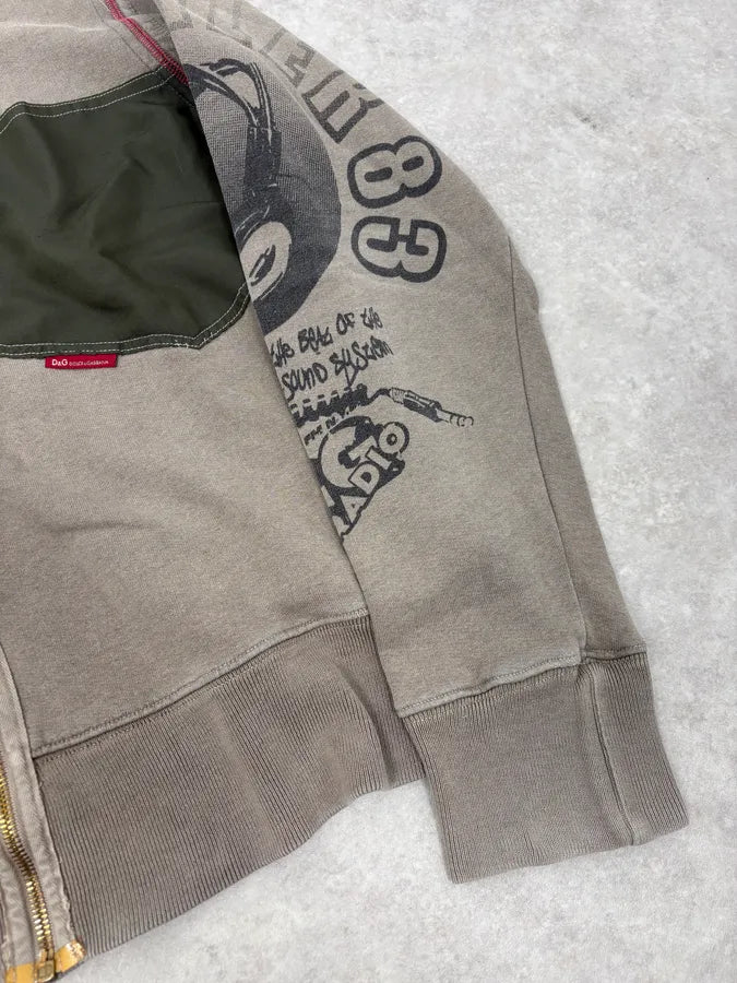 AW2003 Dolce & Gabbana Grey & Olive Logo Zip-up Hoodie  OXLFAAD 7