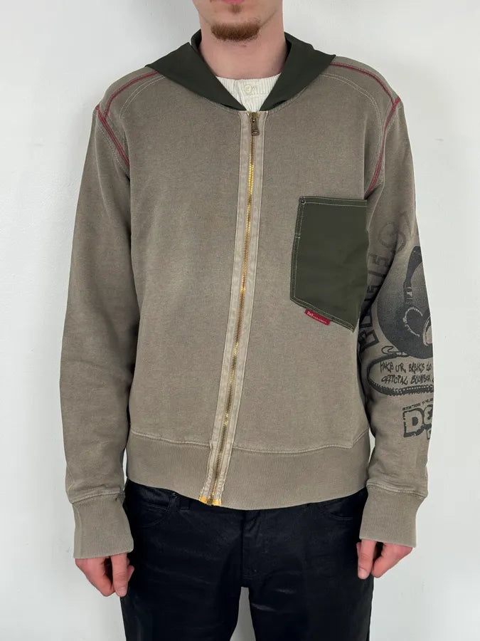 AW2003 Dolce & Gabbana Grey & Olive Logo Zip-up Hoodie  OXLFAAD 1