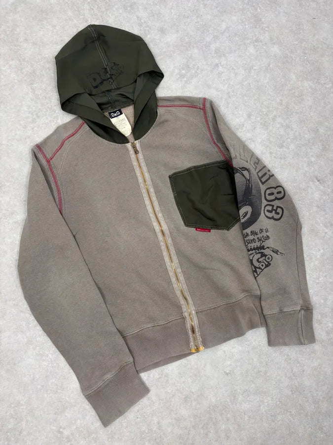 AW2003 Dolce & Gabbana Grey & Olive Logo Zip-up Hoodie  OXLFAAD 3