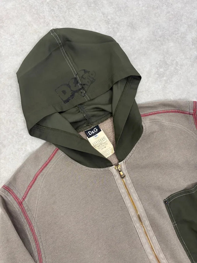 AW2003 Dolce & Gabbana Grey & Olive Logo Zip-up Hoodie  OXLFAAD 4