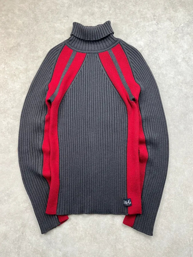 2000s Dolce & Gabbana Grey & Red Turtleneck zuPIbIc 0