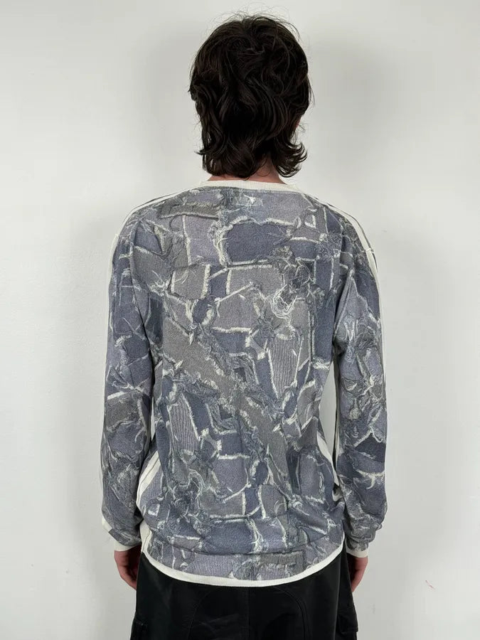 2000s Dolce & Gabbana Grey Abstract Trompe L’œil V-Neck Sweater OFxuzEA 1