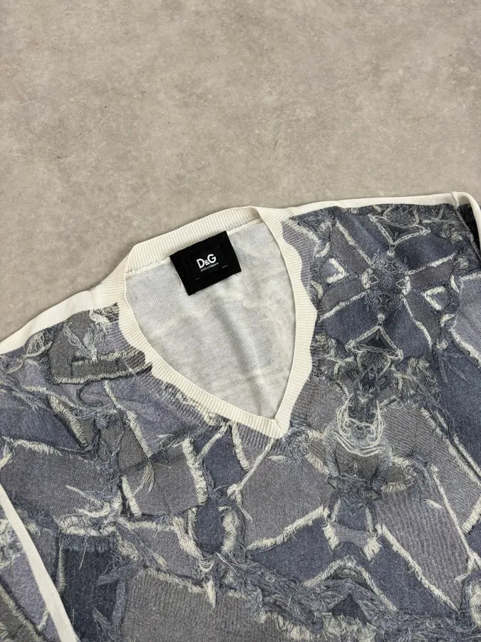 2000s Dolce & Gabbana Grey Abstract Trompe L’œil V-Neck Sweater OFxuzEA 4