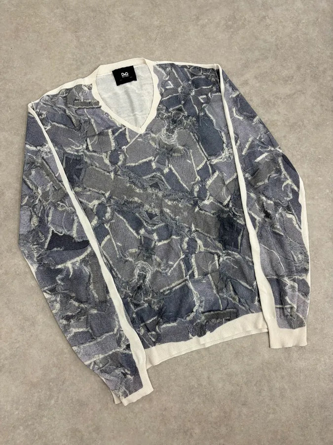 2000s Dolce & Gabbana Grey Abstract Trompe L’œil V-Neck Sweater OFxuzEA 3
