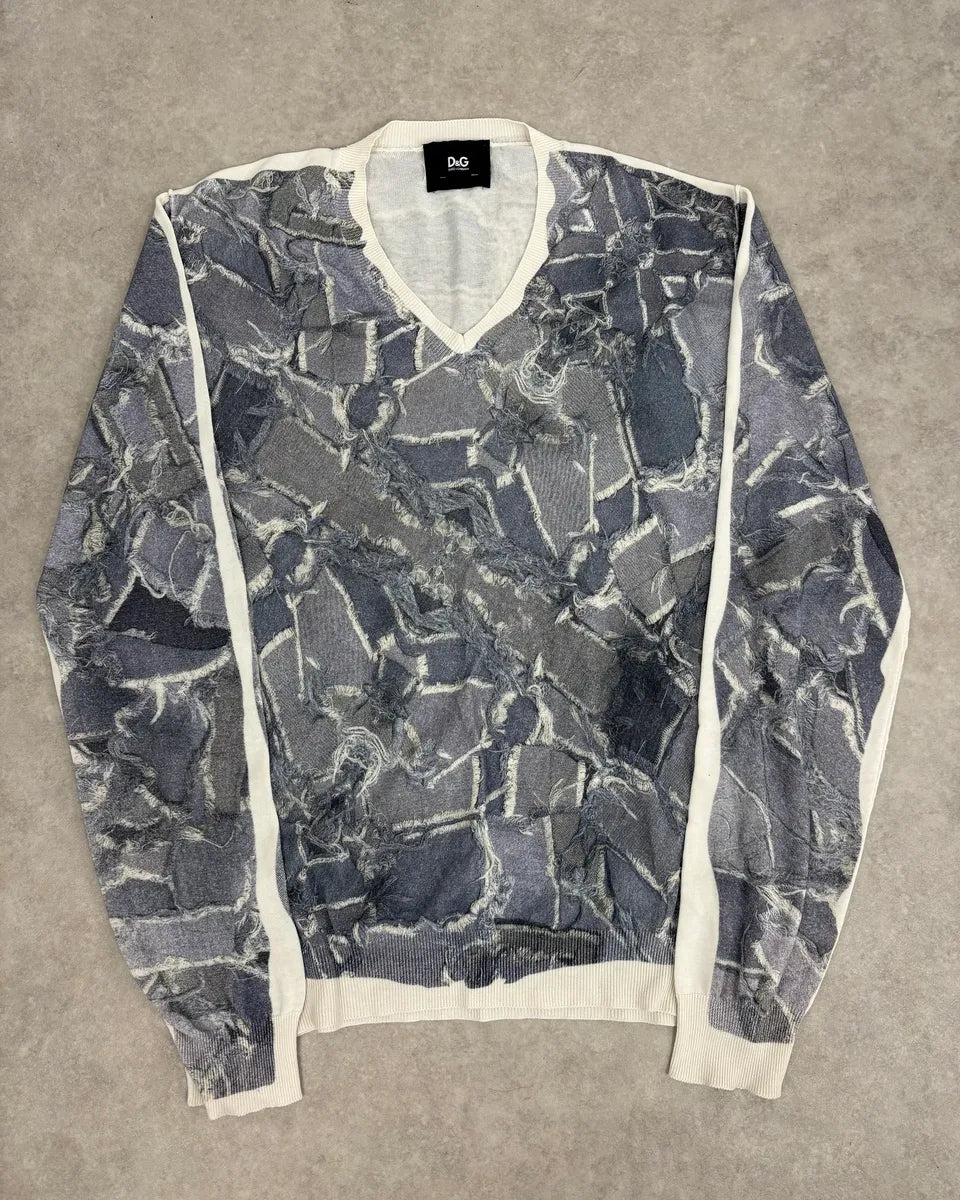 2000s Dolce & Gabbana Grey Abstract Trompe L’œil V-Neck Sweater OFxuzEA 2