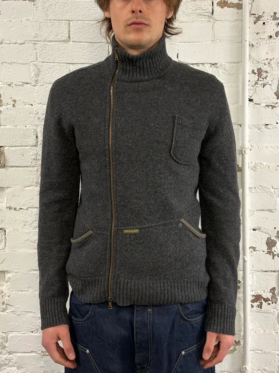 AW2003 Dolce & Gabbana Grey Asymmetrical Wool Cardigan Sweater cnBAcmz 0