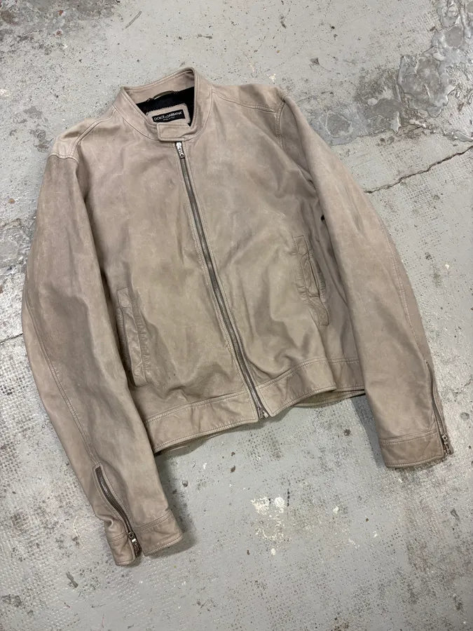 2010s Dolce & Gabbana Grey Biker Minimalist Leather Jacket shnxQZs 3