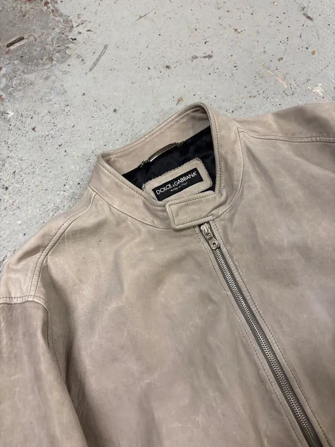 2010s Dolce & Gabbana Grey Biker Minimalist Leather Jacket shnxQZs 4