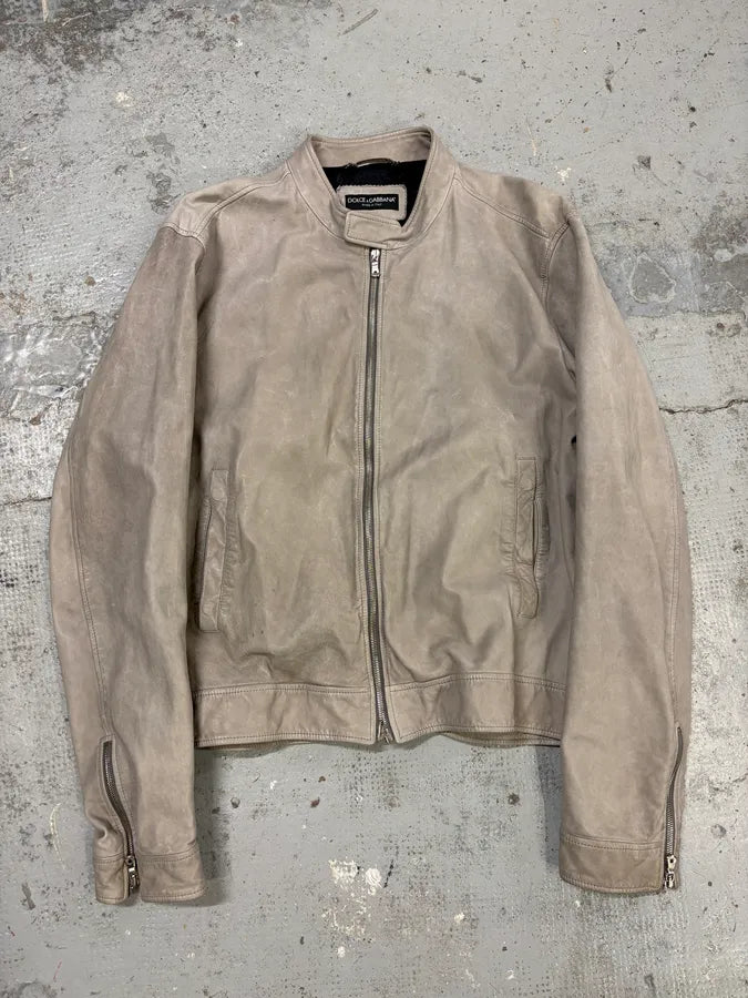2010s Dolce & Gabbana Grey Biker Minimalist Leather Jacket shnxQZs 0