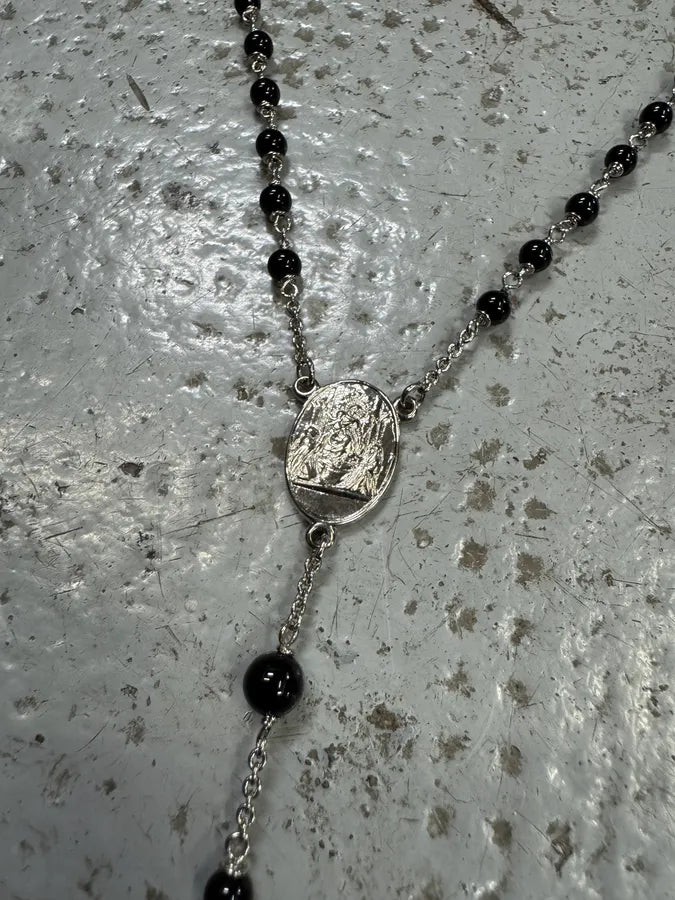 2000s Dolce & Gabbana Grey Black Pearl Rosary Cross Necklace elqRhaW 3